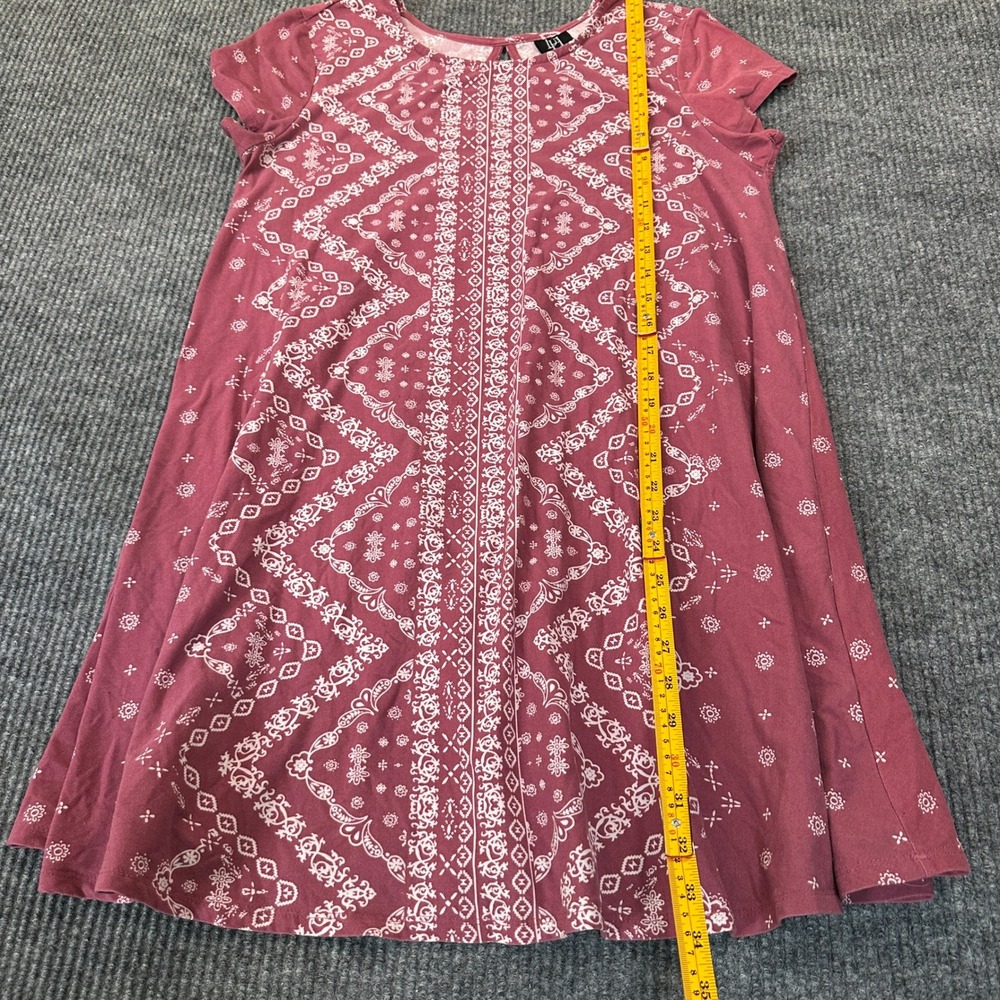 Derek Heart Bandana Print Swing Dress Large Maroon Boho Jersey Knit - Picture 7 of 8